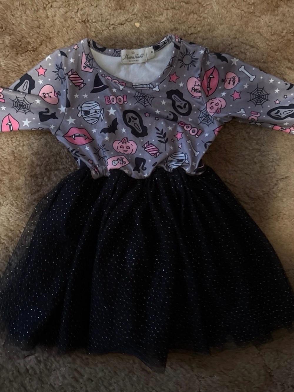 Marie Nicole Halloween Ghost Scream Pink & Gray Halloween Tulle Dress for Kids